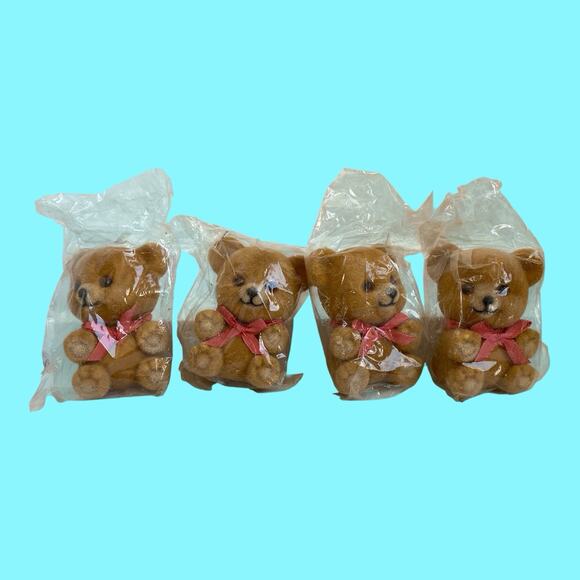 Vtg Brown Flocked Miniature Teddy Bears 3” Ornament HF Company Hong Kong NOS - Picture 3 of 13